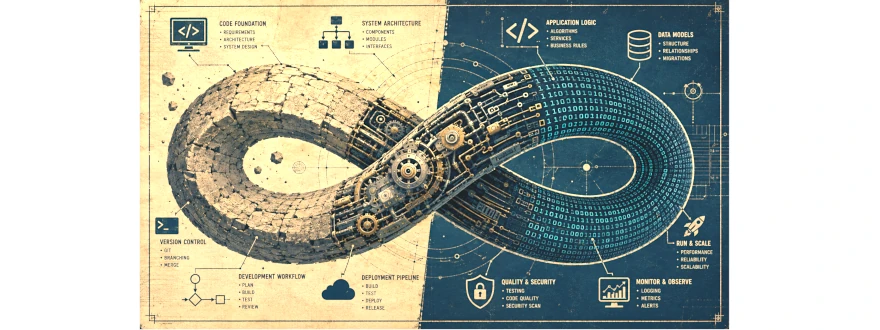 Rethinking the Custom Software Objection 1 Infinity-shaped software architecture transitioning from aging code to a modern maintainable system